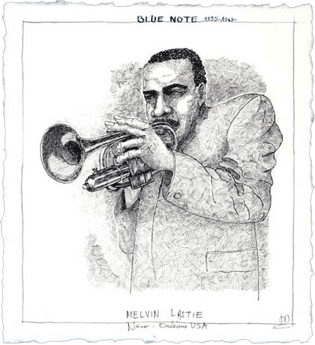 Melvin Lastie à la trompette Dessin de Joël Dordenne