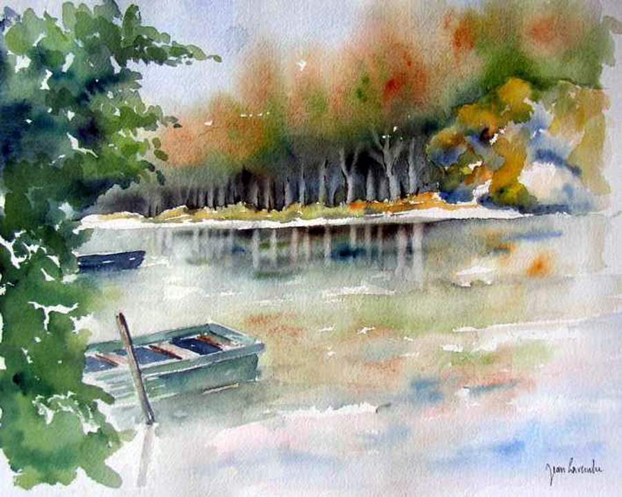 Reflets sur l'eau : Aquarelle de Jean LAVERNHE Reflets sur l'eau
