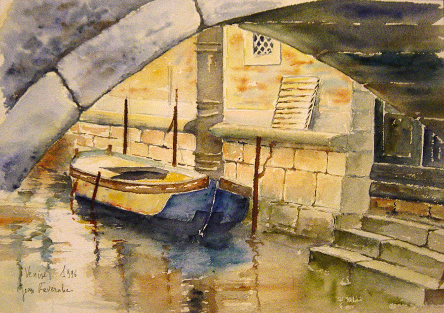 Sous les ponts de Venise : Aquarelle de Jean LAVERNHE Sous les ponts de Venise