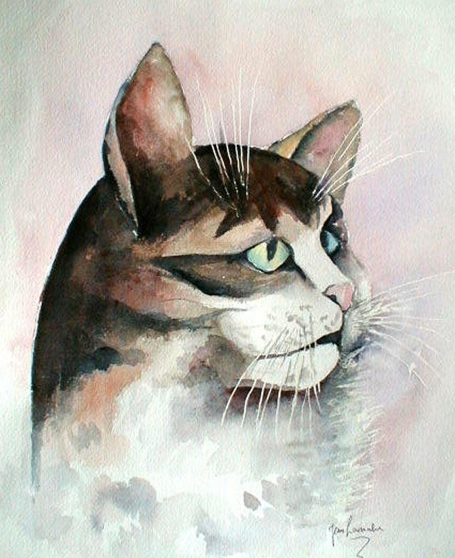 Le chat Mistigri - Aquarelle de Jean LAVERNHE Le chat Mistigri