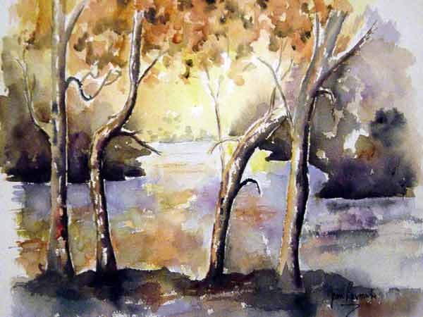 ''La for&ecirc;t lumineuse'' : Aquarelle de Jean LAVERNHE