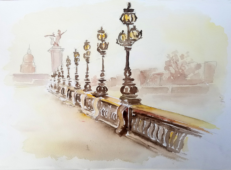 Le pont Alexandre III - Aquarelle de Jean LAVERNHE Le pont Alexandre III