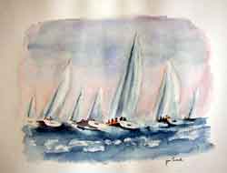 ''La régate'' : Aquarelle de J. LAVERNHE.