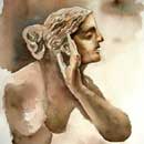 'La statue qui murmure' : Aquarelle de J. LAVERNHE. Rencontre auteurs et compositeurs.