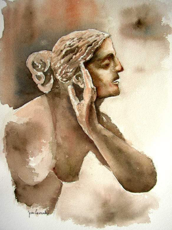 La statue qui murmure - Aquarelle de Jean LAVERNHE La statue qui murmure