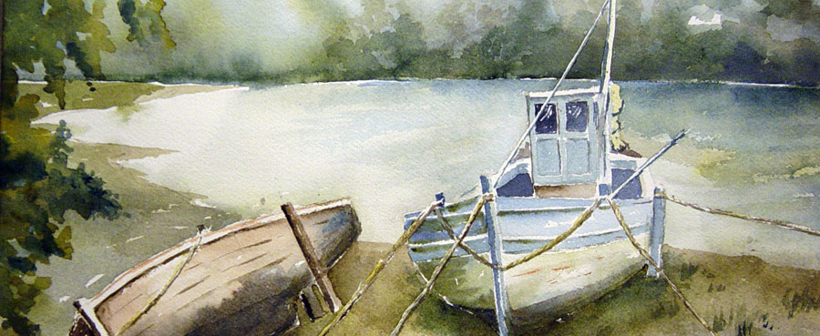 Bateau de pêcheur (J. LAVERNHE) Chanson d'amour avec Mp3 illustée par le Bateau de pêcheur :Aquarelle de jean LAVERNHE