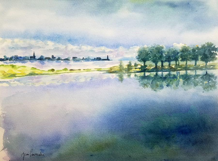 Les marais d'Ars en Ré - Aquarelle marine