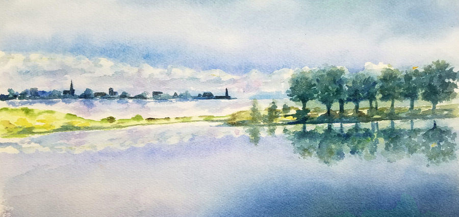 Chanson d'amour avec Mp3 illustée par Les marais d'Ars en Ré :Aquarelle de jean LAVERNHE