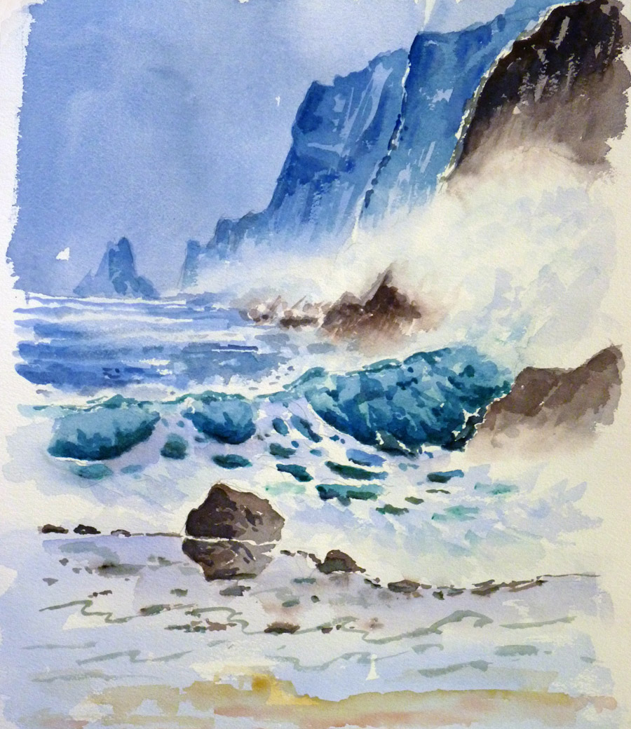 Les Falaises de Normandie - Aquarelle de J. Lavernhe