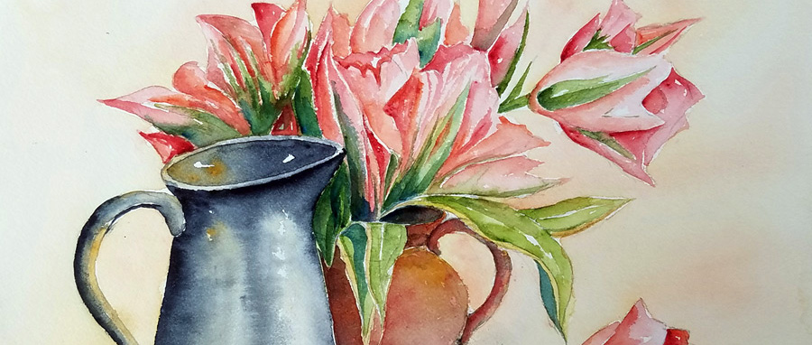 Le bouquet de fleurs du jardin - Aquarelle de J. LAVERNHE. Toutes les chansons d'amour et Mp3 illustés par des Aquarelles de J. LAVERNHE.