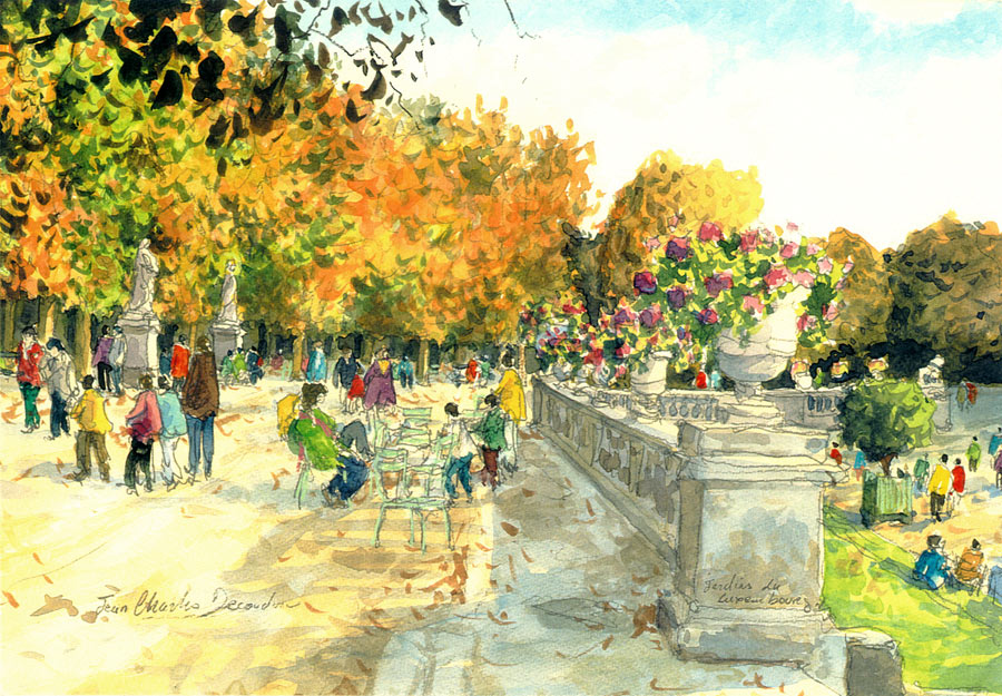 Le jardin du Luxembourg - Aquarelle de J-C. Decoudun