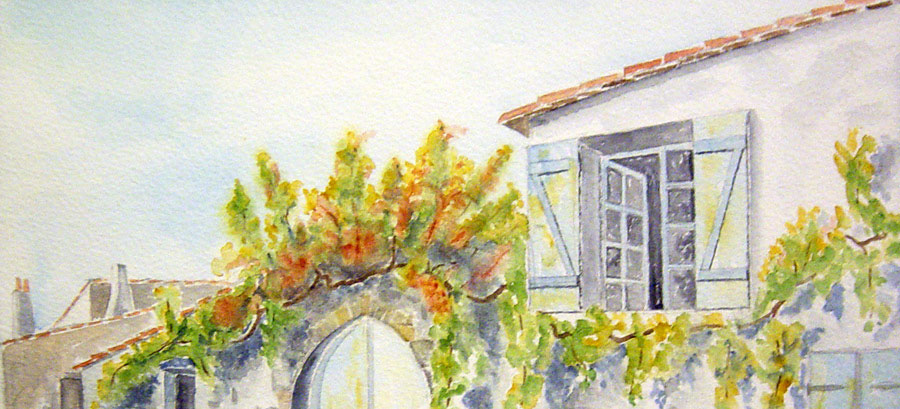 Maison aux Portes en Ré - Aquarelle de J. Lavernhe