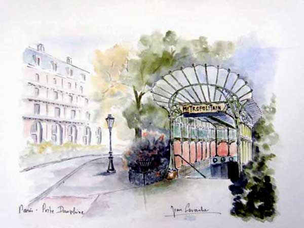 L'entrée du métro de la porte Dauphine à Paris Métro de la porte Dauphine à Paris - Aquarelle marine