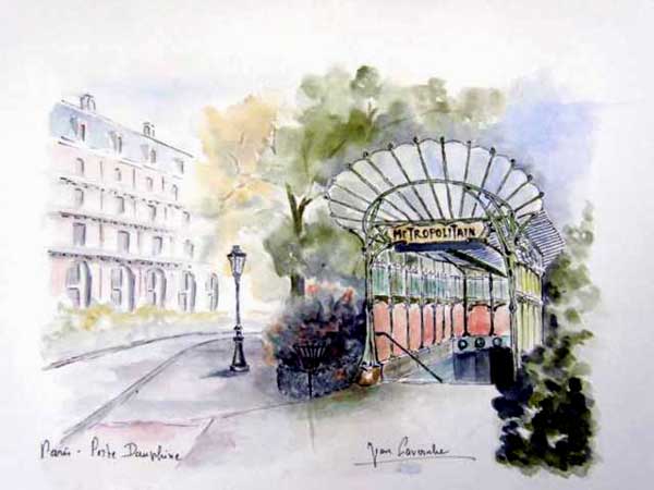 Métro de la porte Dauphine à Paris - Aquarelle marine