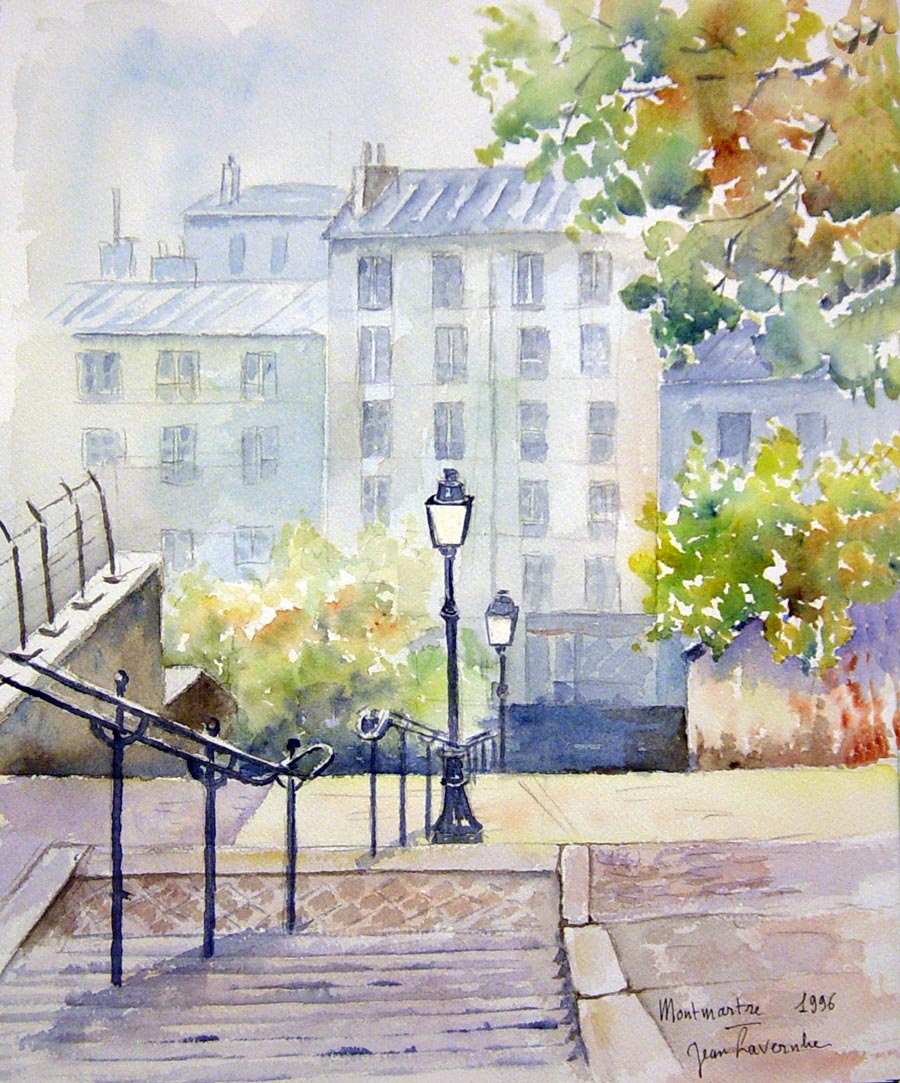 Les escaliers de Montmartre Les escaliers de Montmartre à Paris - Aquarelle de J. Lavernhe