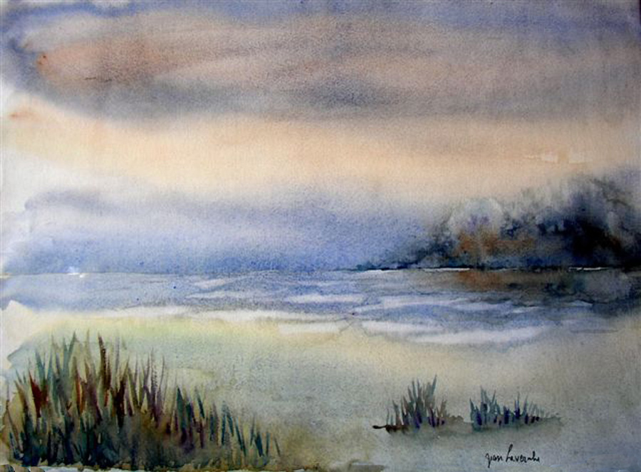 Plage de Trousse Chemise à l'ile de Ré Plage de Trousse Chemise - Aquarelle de J. Lavernhe