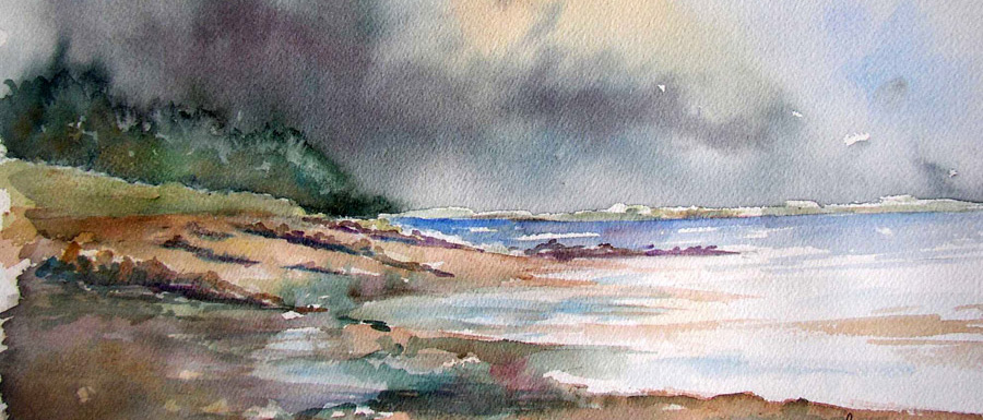 La plage de Trousse Chemise - Aquarelle de J. Lavernhe