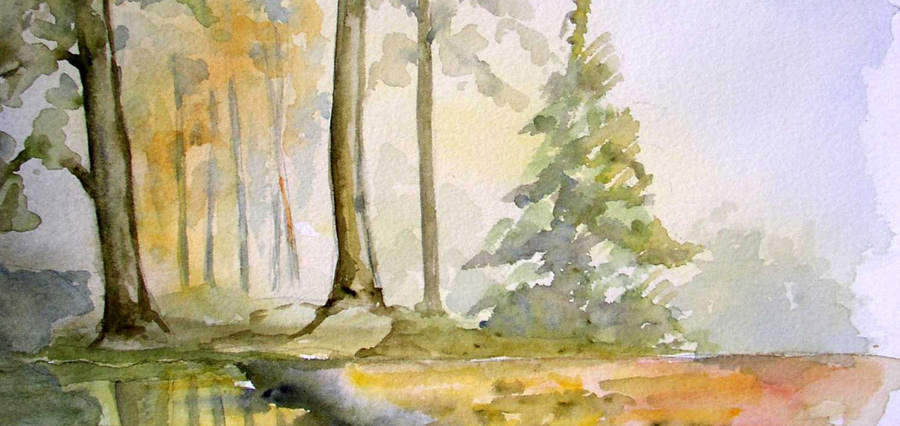 Balade en forêt au petit matin - Aquarelle de J-C. Decoudun