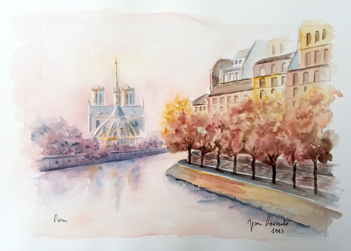 La Seine - Aquarelle de J. Lavernhe La Seine