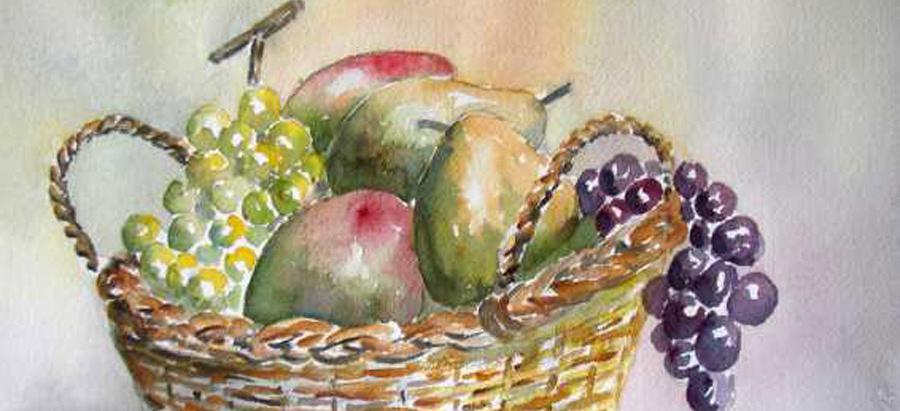 La corbeille de fruits - Aquarelle de Jean Lavernhe