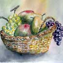 Corbeille de fruits : Aquarelle de J. LAVERNHE. Site de chansons, paroles, musiques et MP3.