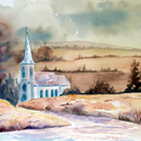 'Paysage Hivernal' : Aquarelle de J. LAVERNHE. Site de chansons, paroles, musiques et MP3.