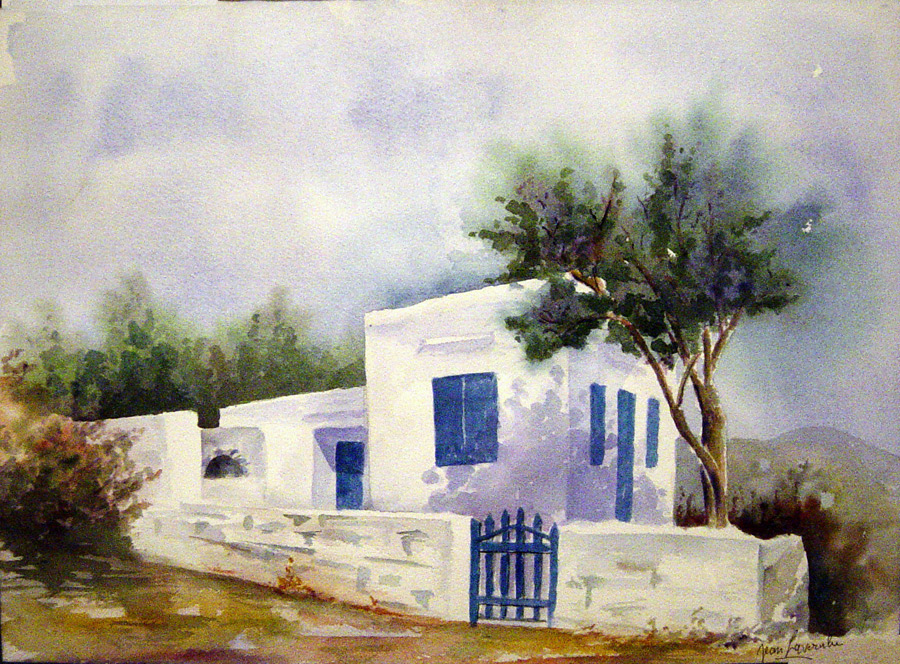 La maison bleue de Provence - Aquarelle de J. Lavernhe Maison provençale
