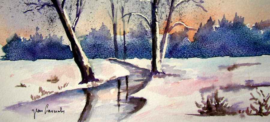Le silence hivernal - Aquarelle de Jean Lavernhe