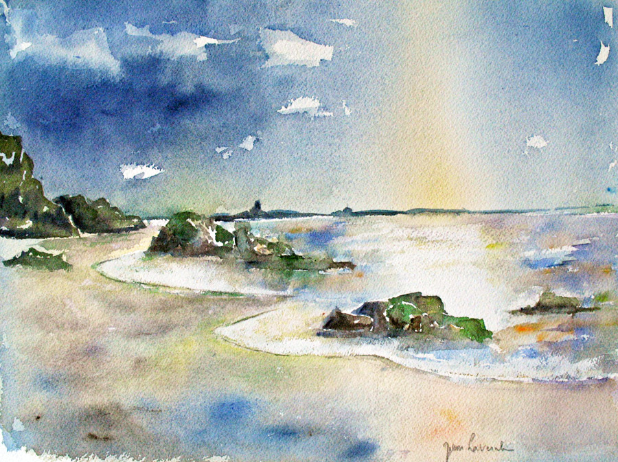 L'océan et la marée montante - Aquarelle de J. Lavernhe L'océan et la marée montante