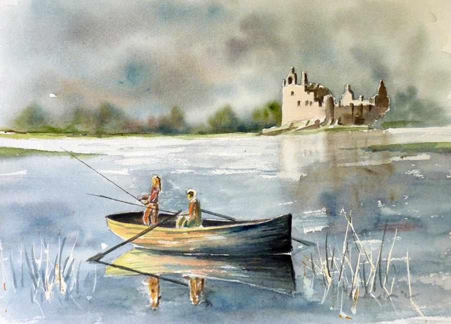 Les pêcheurs du dimanche - Aquarelle de J. Lavernhe Les pêcheurs du dimanche