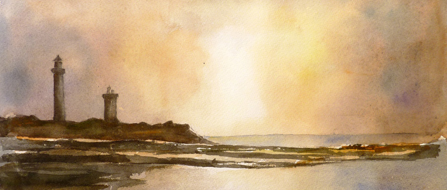 Le phare des baleines (Île de Ré) - Aquarelle de Jean Lavernhe