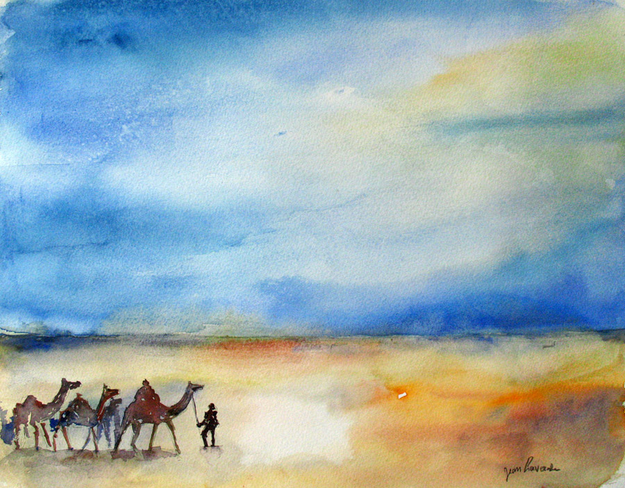 Traversée du Sahara - Aquarelle de J. Lavernhe Traversée du Sahara en caravane