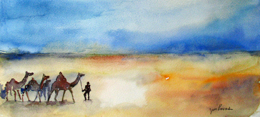 Traversée du Sahara - Aquarelle de J. Lavernhe