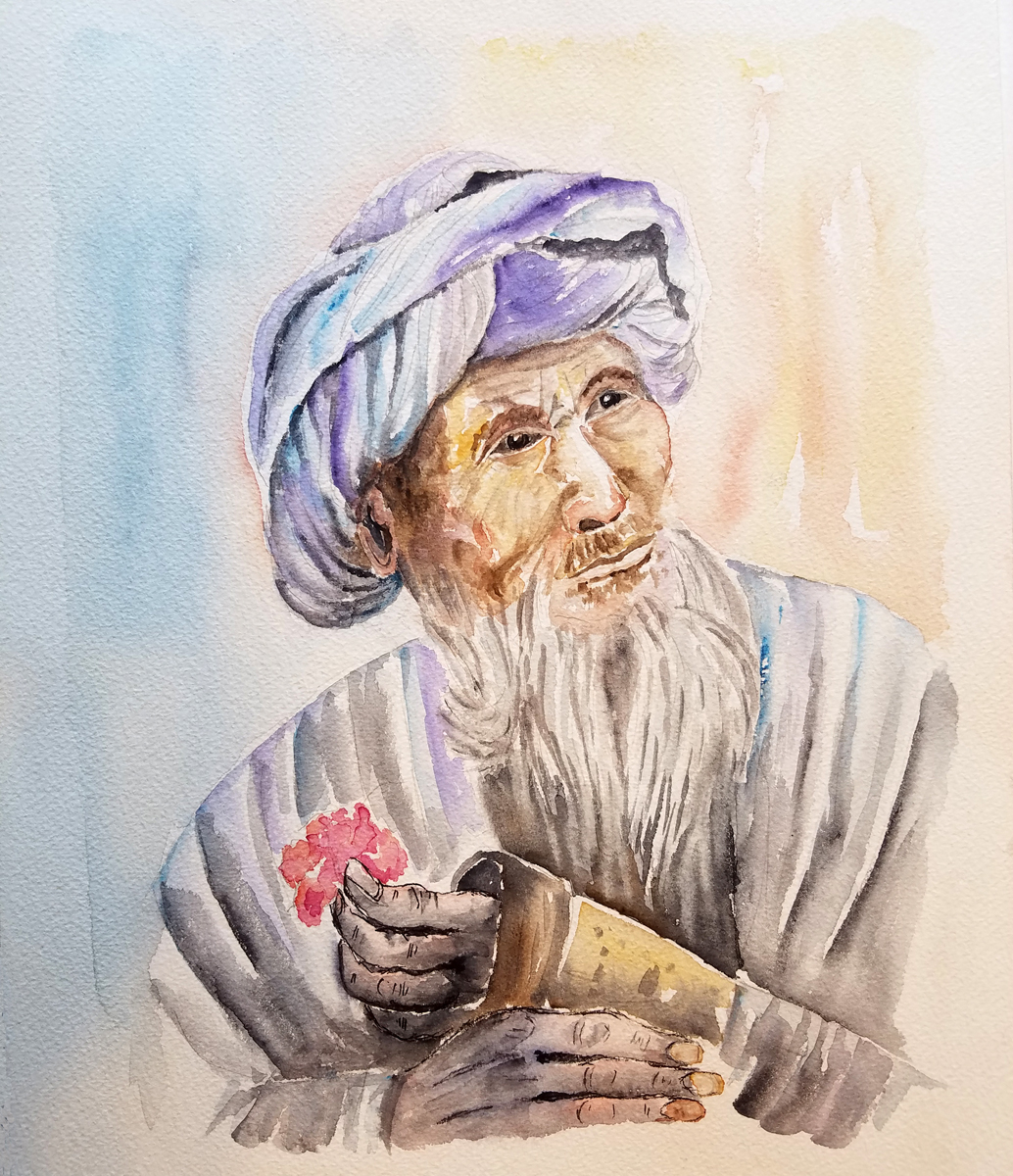 Le vieux touareg - Aquarelle de Jean Lavernhe Le vieux touareg