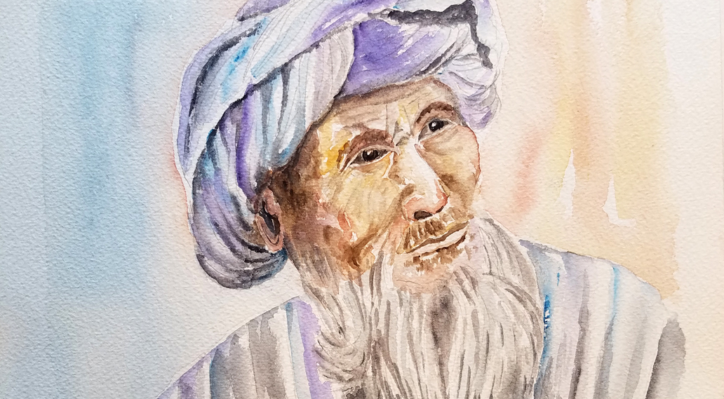 Le vieux touareg - Aquarelle de Jean Lavernhe