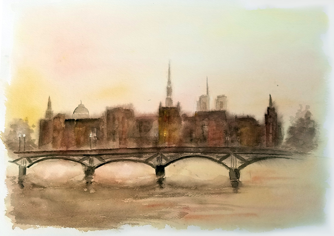 Ail commun Pont des Arts - Aquarelle de Jean Lavernhe