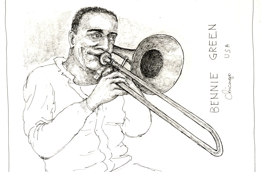 Bennie Green Dessin d'artiste de jazz de J. Dordenne