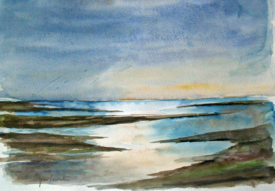 Mi-marée en baie d'Authie - Aquarelle de Jean Lavernhe