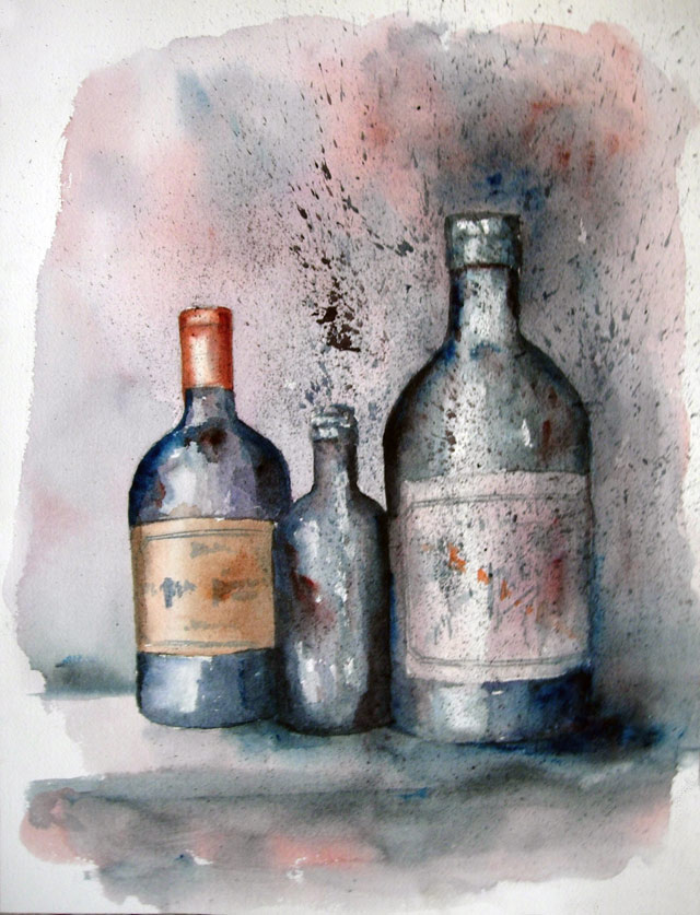 Flacons et bouteilles Flacons et bouteilles - Aquarelle de Jean Lavernhe