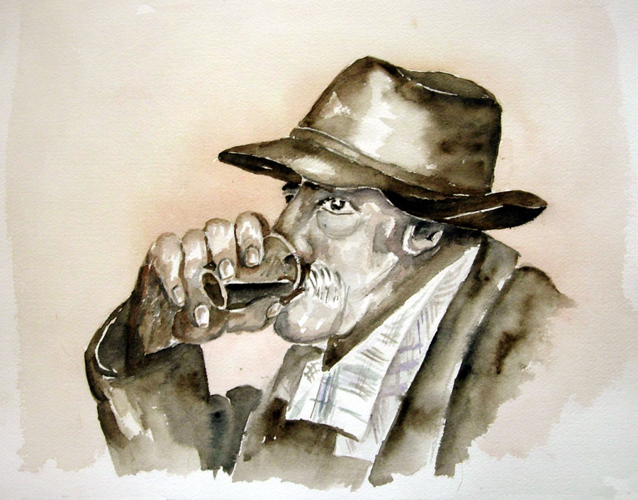 Le buveur Le buveur - Aquarelle de Jean Lavernhe