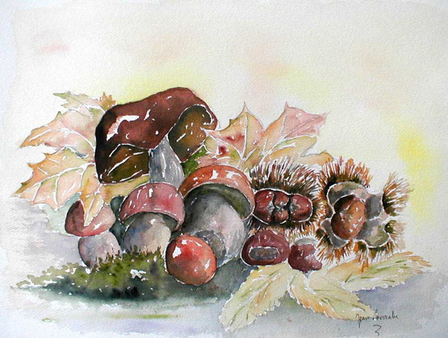 Gourmandise d'automne. Aquarelle de J.LAVERNHE