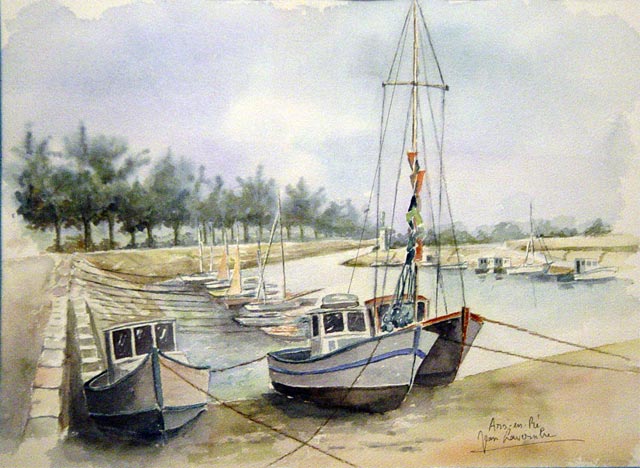 Le chenal d'Ars en R&eacute;. Aquarelle de J.LAVERNHE