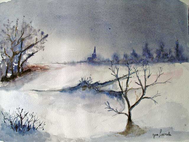 Le chenal d'Ars en R&eacute;. Aquarelle de J.LAVERNHE