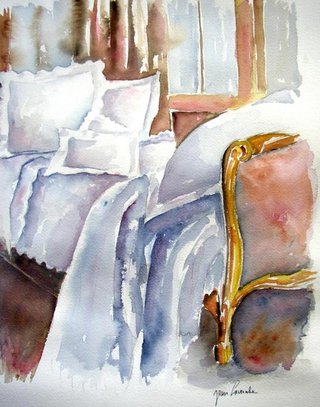 Le lit de douleur... ou de repos? Le lit de douleur... ou de repos? - Aquarelle de Jean Lavernhe