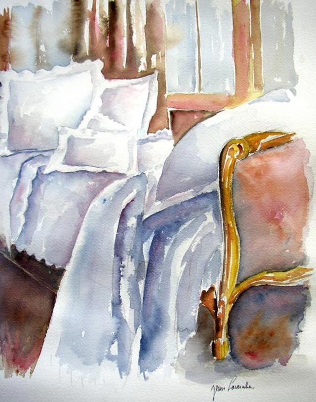 Le lit de douleur... ou de repos? - Aquarelle de Jean Lavernhe