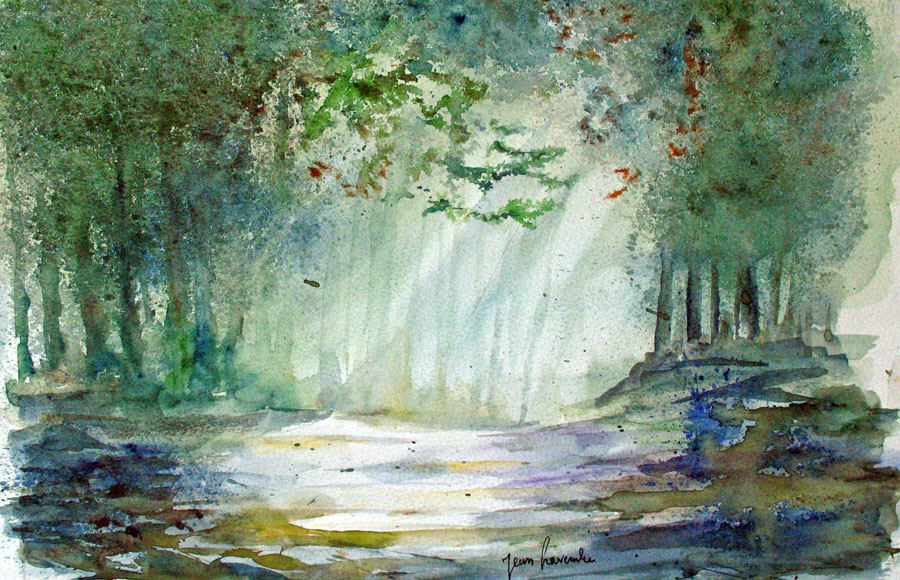 Le sous-bois lumineux Le sous-bois lumineuxs - Aquarelle de Jean Lavernhe