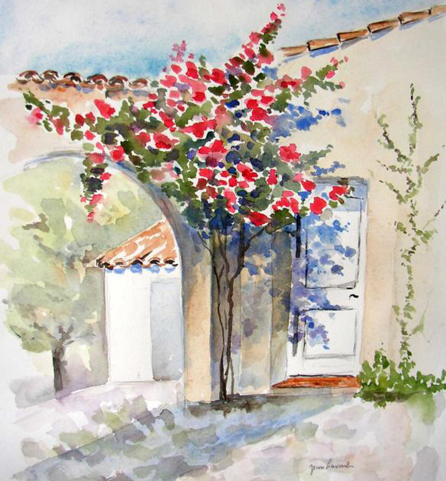 Les bougainvillées - Aquarelle de Jean Lavernhe