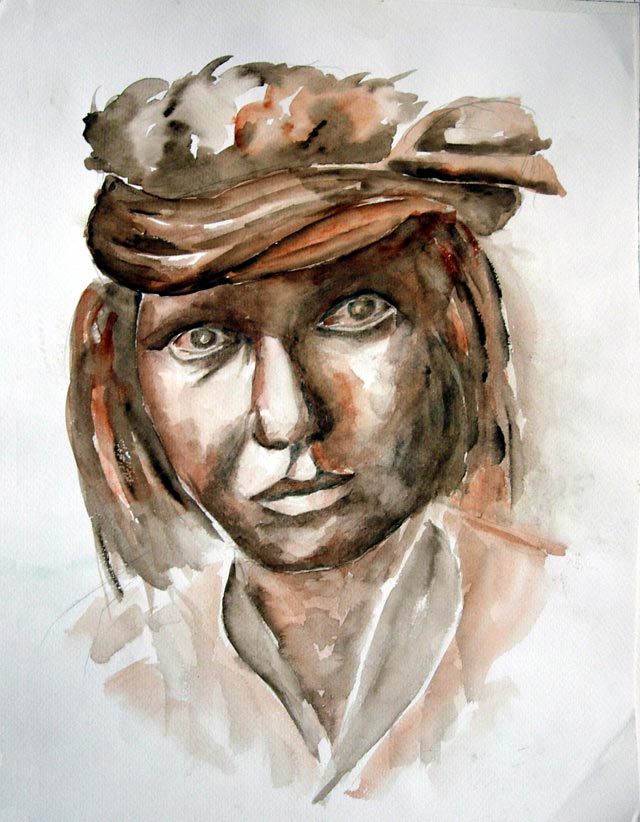 La femme au regard perdu - Aquarelle de Jean Lavernhe