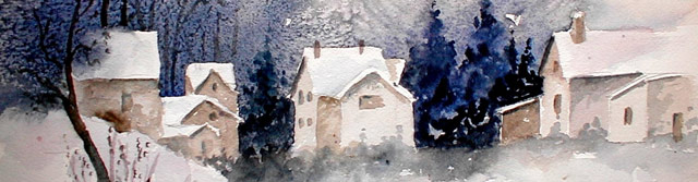 Les Alpes sous la neige - Aquarelle de J. LAVERNHE. Toutes les chansons avec Mp3 sont illustés par des Aquarelles de J. LAVERNHE -Les Alpes.