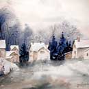 'Paysage Hivernal' : Aquarelle de J. LAVERNHE